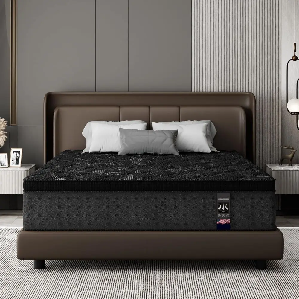 

Size Mattress 14 inch, Medium Firm Hybrid Mattresses Black with Gel Memory Foam amp Pocket Springs, Full Mattress in a Box for