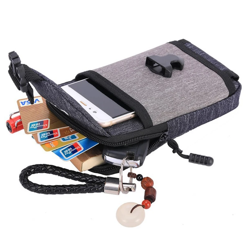 Canvas Men Casual Design Small Waist Bag Fashion Hook Bum Bag Waist Belt Pack Cigarette Case 7 Inches Phone Pouch