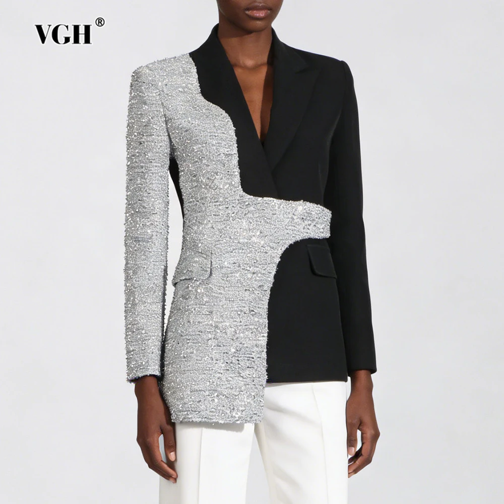 

Новая женская модная куртка VGH: повседневный блейзер с асимметричным кроем, отложным воротником, длинными рукавами, осенний, стройнящий, для вечеринок