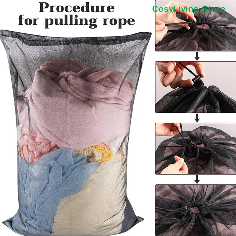 Solid Color Drawstring Laundry Bag Laundry Mesh Bag Large Size Anti-snagging Anti-deformation Mesh Clothes Washing Bag 60x90cm