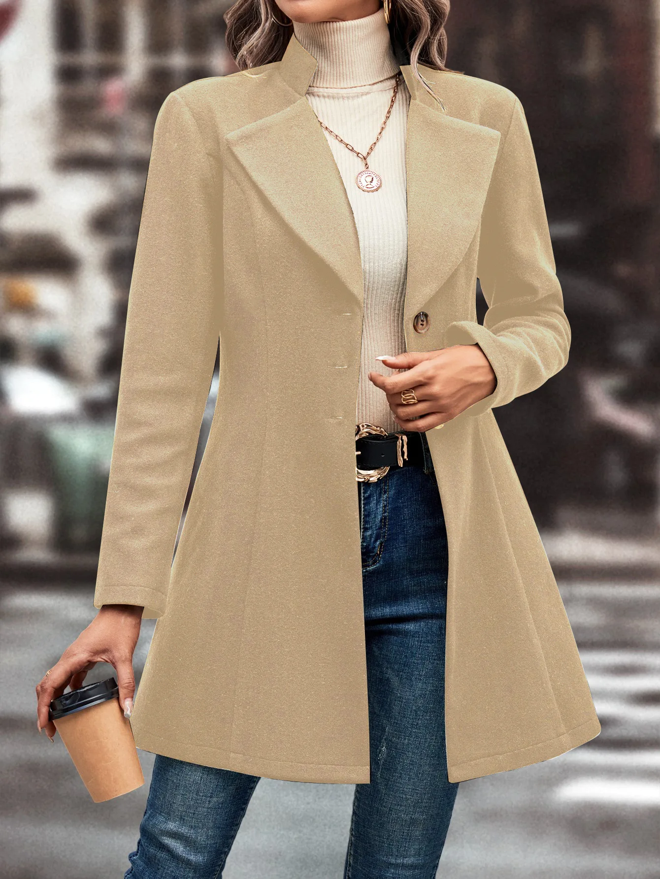 

2025 Women's Fashion Solid Color Collar Woolen Coat Autumn/Winter