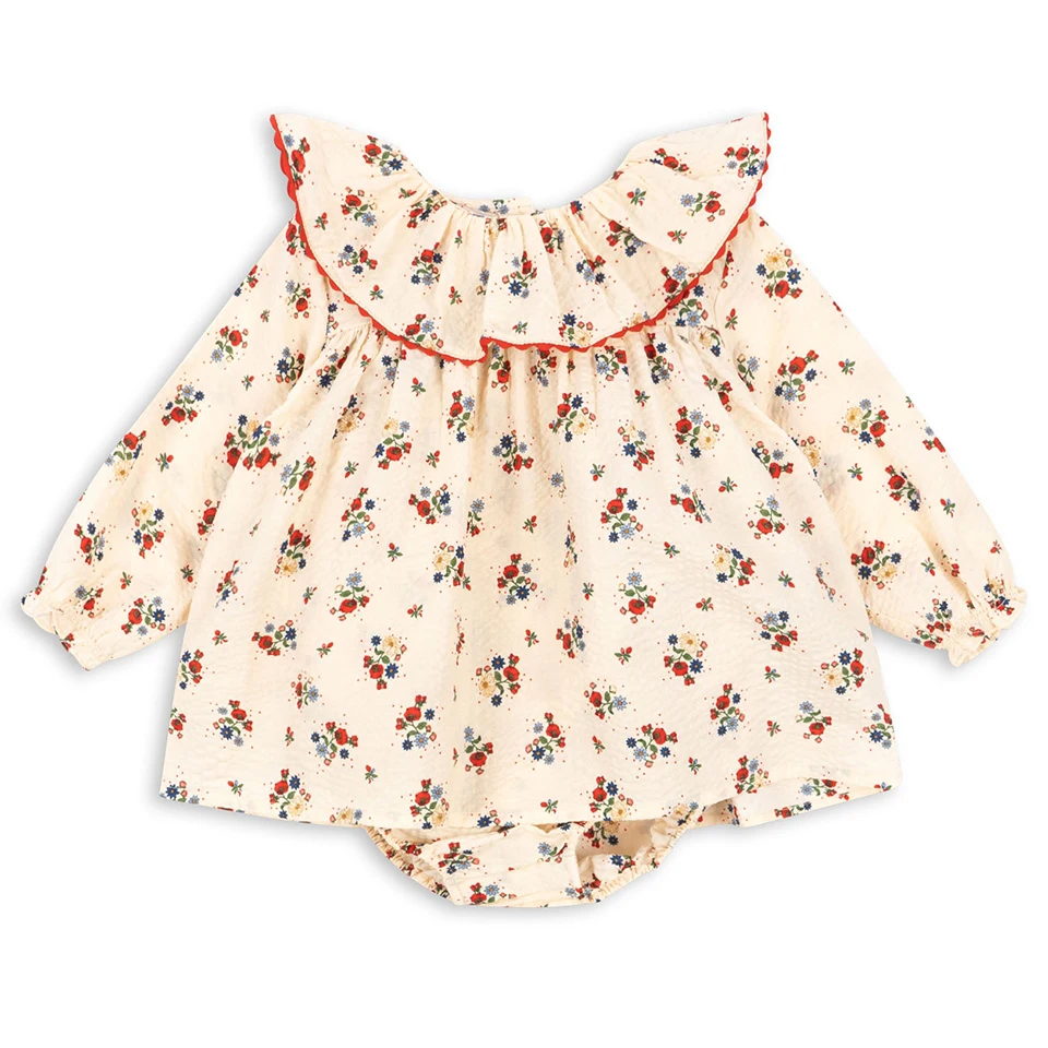 New KS 2024 Summer New Flowers Dress Rompers Girls Short Sleeves Children Dress Baby Girl Top And Bottom Sets Child Cute Clothes