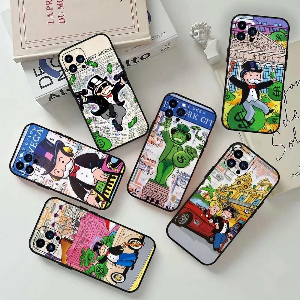 

Dollar Money Monopolys Cartoon Phone Case For iPhone Mini 11 12 13 14 15 Pro XS Max X Plus SE XR Black Soft Shell