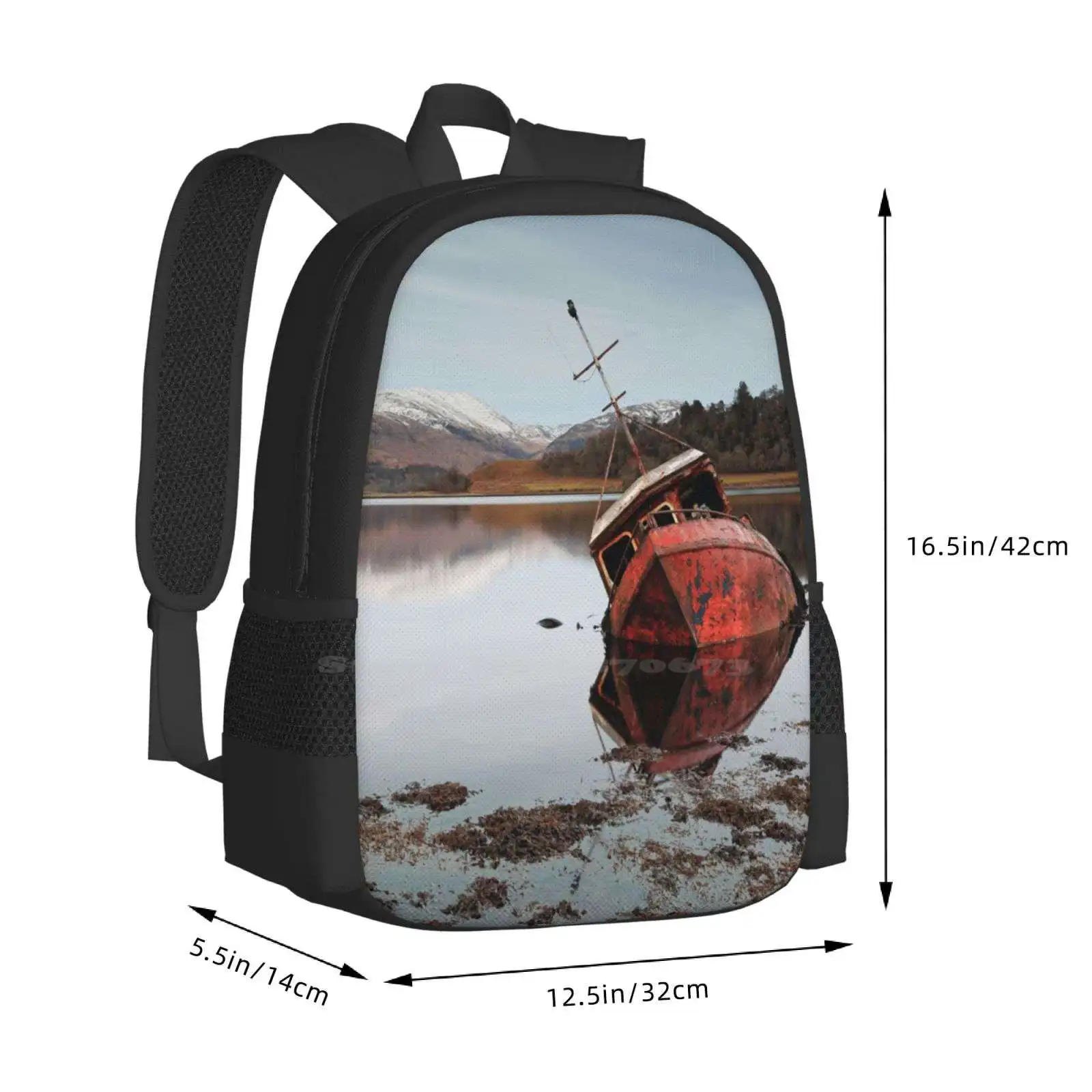 Scottish Highlands Red Wrecked Boat Mochila, Bolsa Estudantil, Bolsas Unisex, Student Loch, Reflexo, Novidades