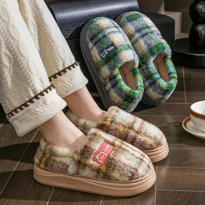 شباشب منزلية داخلية بتصميم جديد لخريف/شتاء مع حشوة من الفرو ونعال سميكة ومضادة للانزلاق وملابس خارجية من القطن #6