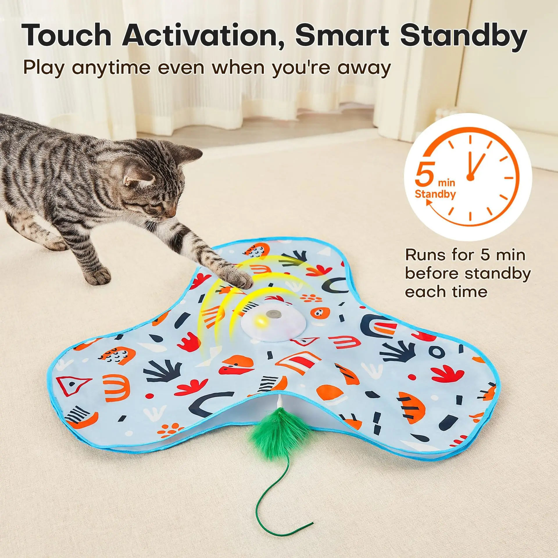 Smart Hide and Seek Cat Toy Interactive Play with Squeaky Mouse Motion Activated Moving Concealed Feathers Kitten Teaser Game