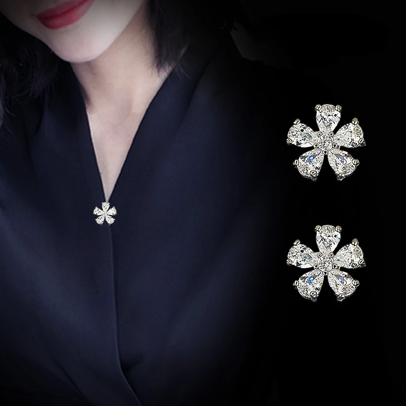 High-End Exquisite Flower Anti-Exposure Collar Small Pin Brooch Women Fixed Clothes Buckle Shirt Neckline Ornament Jewelry 3088