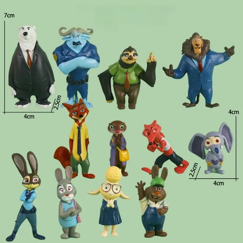 12 szt. Zootopia Metropolitan Kreatywne Figurki z Kreskówek, Ozdoby Męskie i Żeńskie, Zwierzęta Leśne, Dekoracje do Mikrokrajobrazu