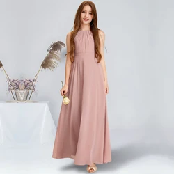 A-line Scoop Floor-Length Chiffon Junior Bridesmaid Dress Dusty Rose Flower Girl Dress for Wedding Party Communion Dresses Teens