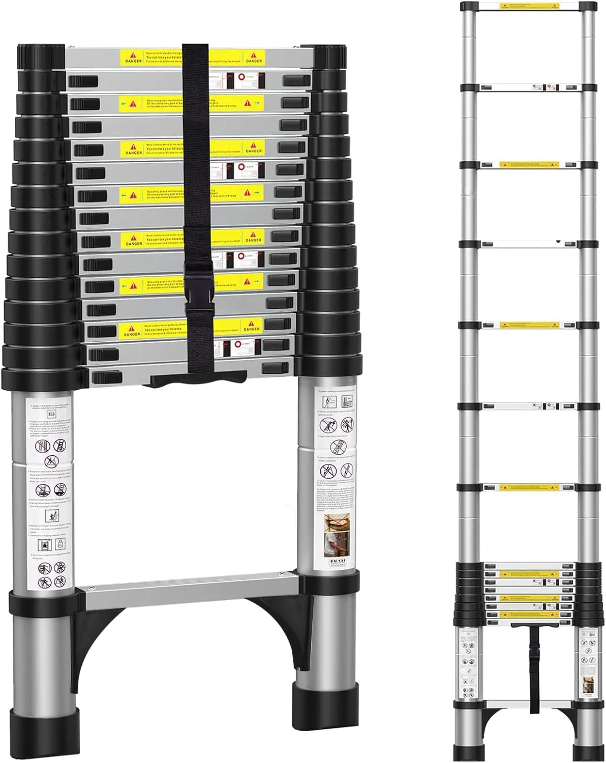 5FT Telescoping Ladder, Portable Aluminum Extension Ladder w/Stabilizers, Lightweight Compact Telescopic Ladder 330lbs Capaci