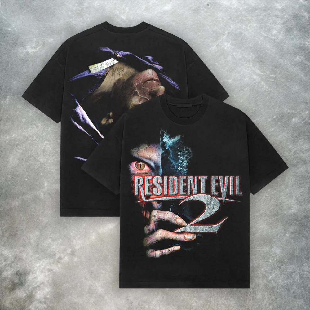 Resident Evil 2 PS2 T-shirt - Y2K Retro Horror Game Men's T-shirt, Pure Cotton Casual Streetwear Couple Top oversized t shirt