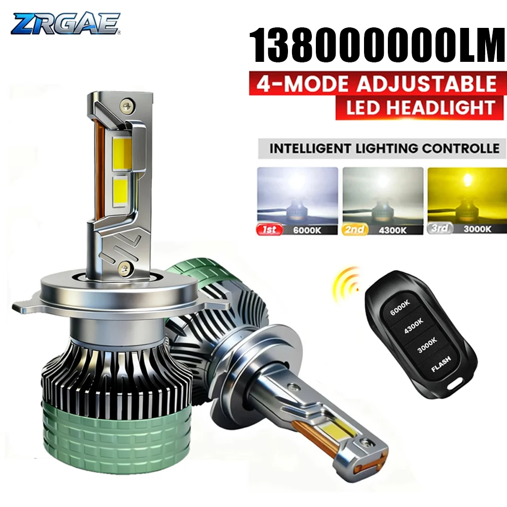 9600W H11 LED Headlight with H1 H4 H7 9005 9006 HB3 HB4 6500K 4300K 3000K Three Color Remote Control for Car Headlights Lights