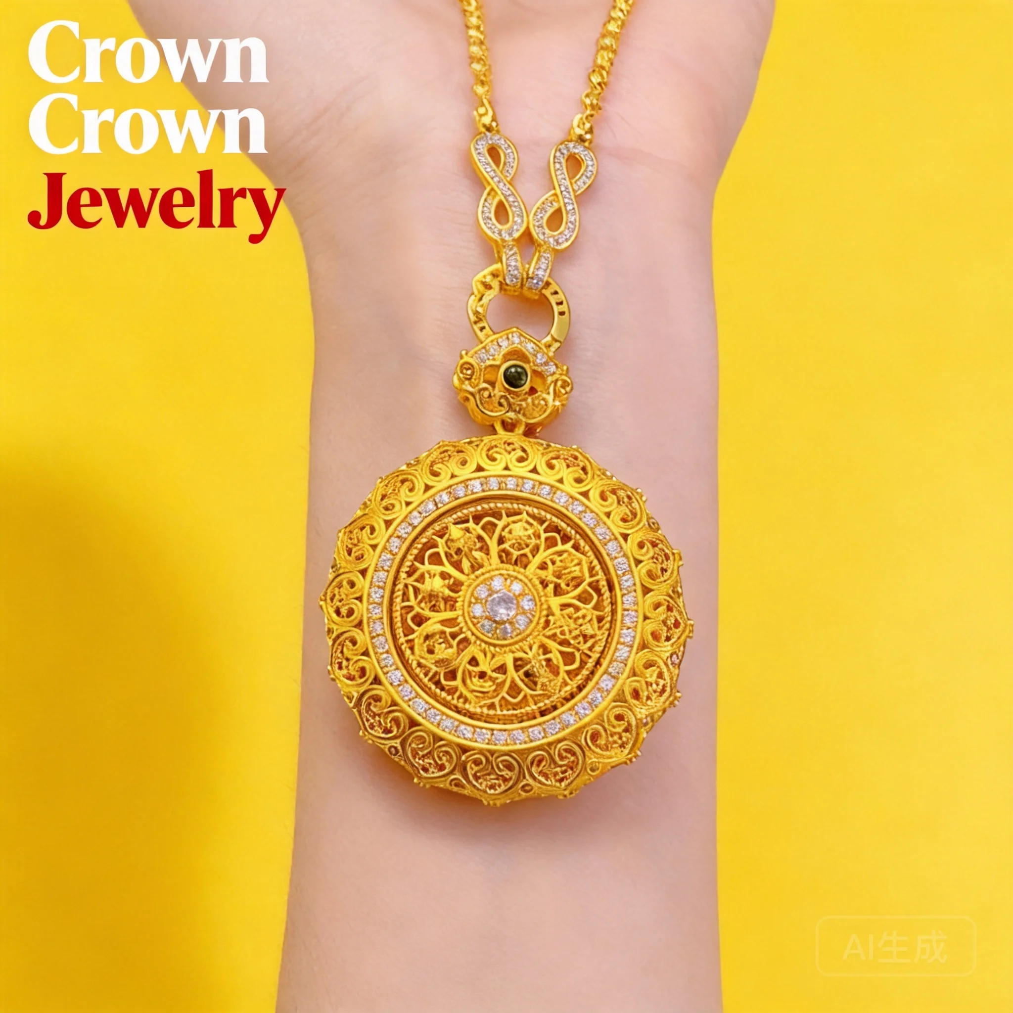 Rotatable Eight Treasures Compass Pendant Necklace 2026 Chinese Style Fadeless Brass Gold Plated Inlaid Zircon Fashion Versatile