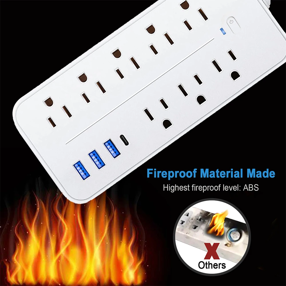 Power Strip US Plug AC Outlets Multitap Electrical Socket Extension Cord With USB C Ports Fast Charging Network Filter Adapter