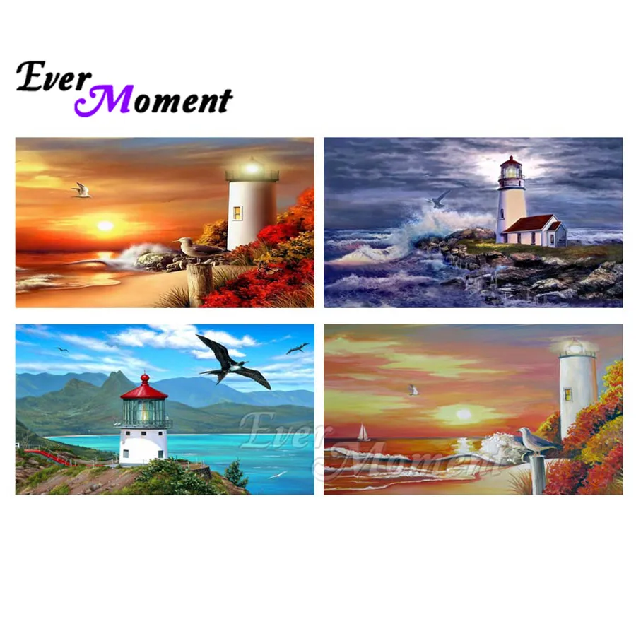 

Diamond Painting Lighthouse Sea Picture Of Rhinestone DIY Mosaic Full Square Round Drill Diamond Embroidery ASF1994