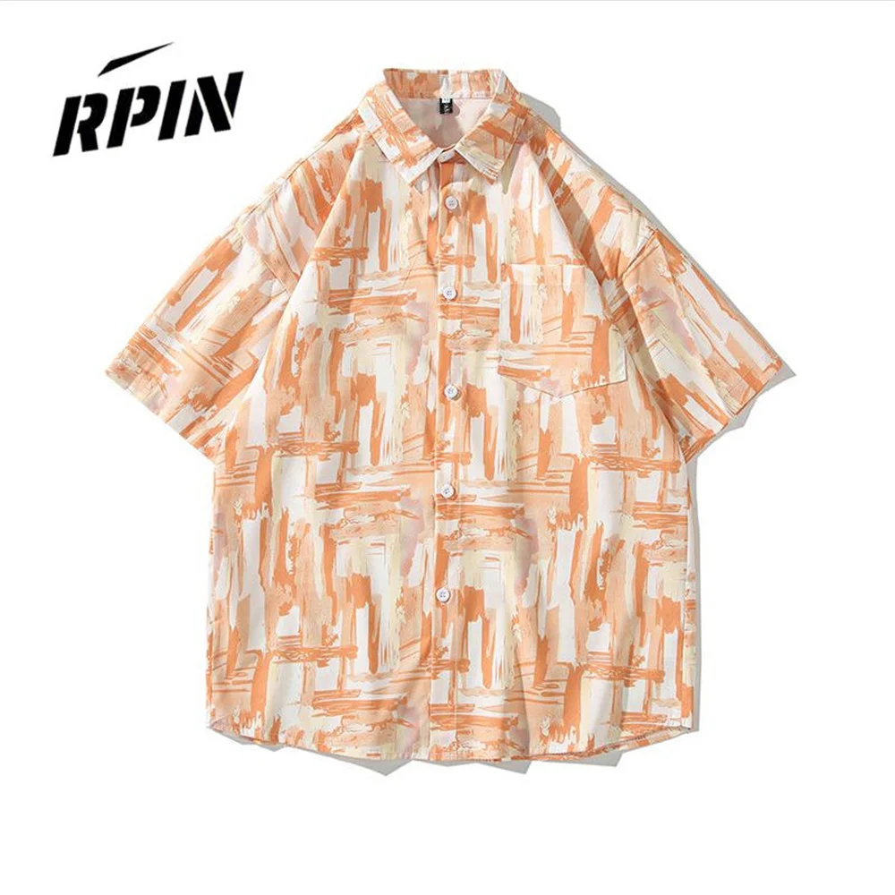 

2024 Summer fashion printed shirt short sleeve men's and women's summer Korean version loose ice silk tie dye shirt coat