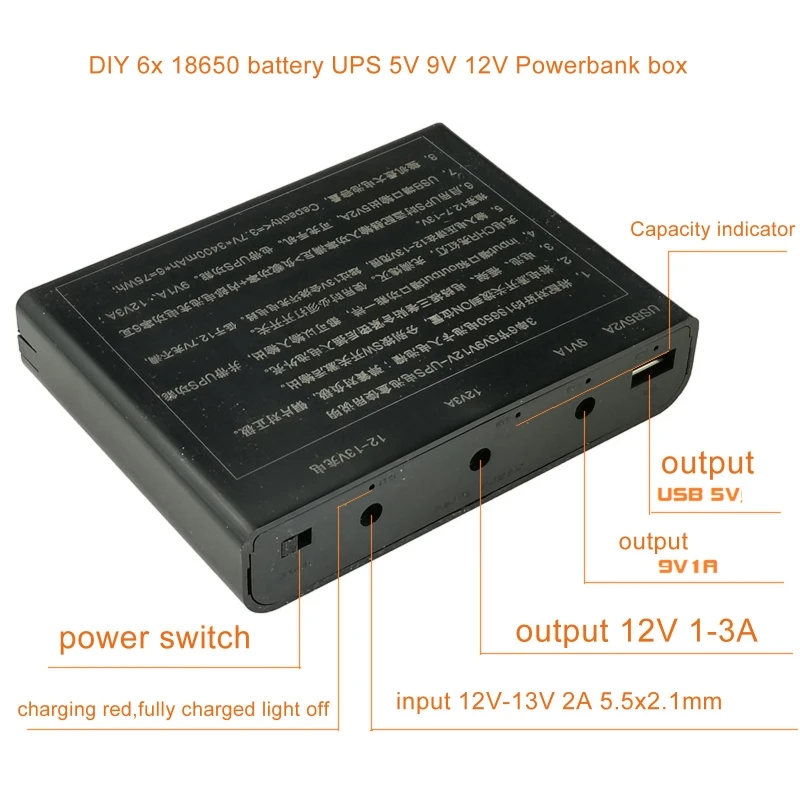 6x 18650 Batteries UPS DIY Box for Cellphone Router LED Light