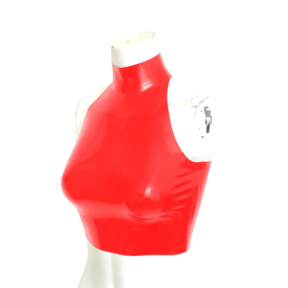 Top corto con cuello halter de PVC Wet Look para mujer, chaleco sexy sin espalda, piel sintética brillante, traje de baile en barra, camisola sin mangas