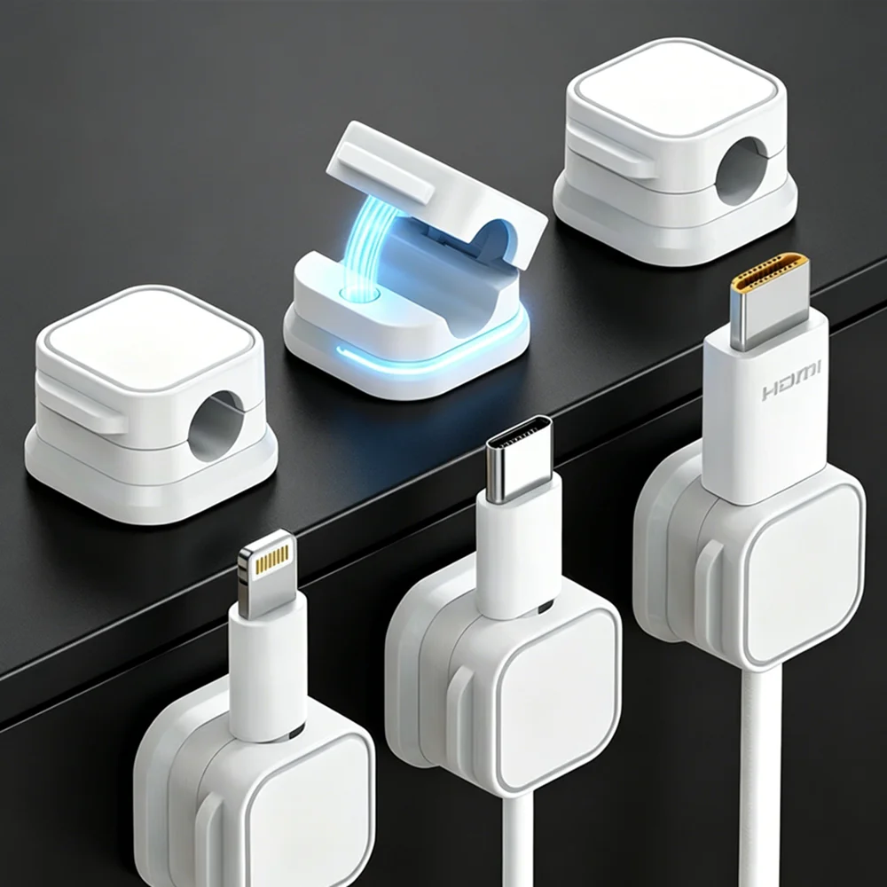Magnetic Cable Clips Cord Holder Under Desk Cable Management Adhesive Wire Holder Keeper Organizer for Home Office Desk