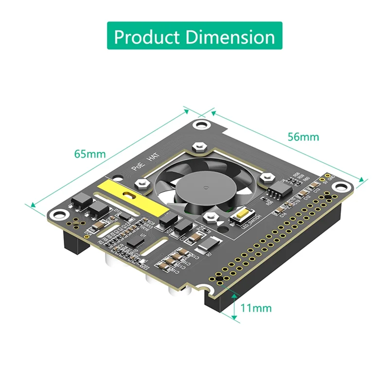 Poe HAT For Raspberry Pi 5 With Cooling Fan/Computer Module 5, With Automatic Discoloration LED Light