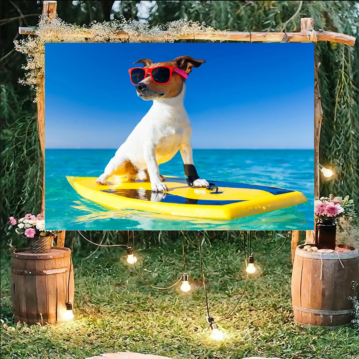 

Pets Party Hello Summer Time Backdrop Beautiful Beach Sunglasses Surfing Photography Background Bar Room Decoration Music House