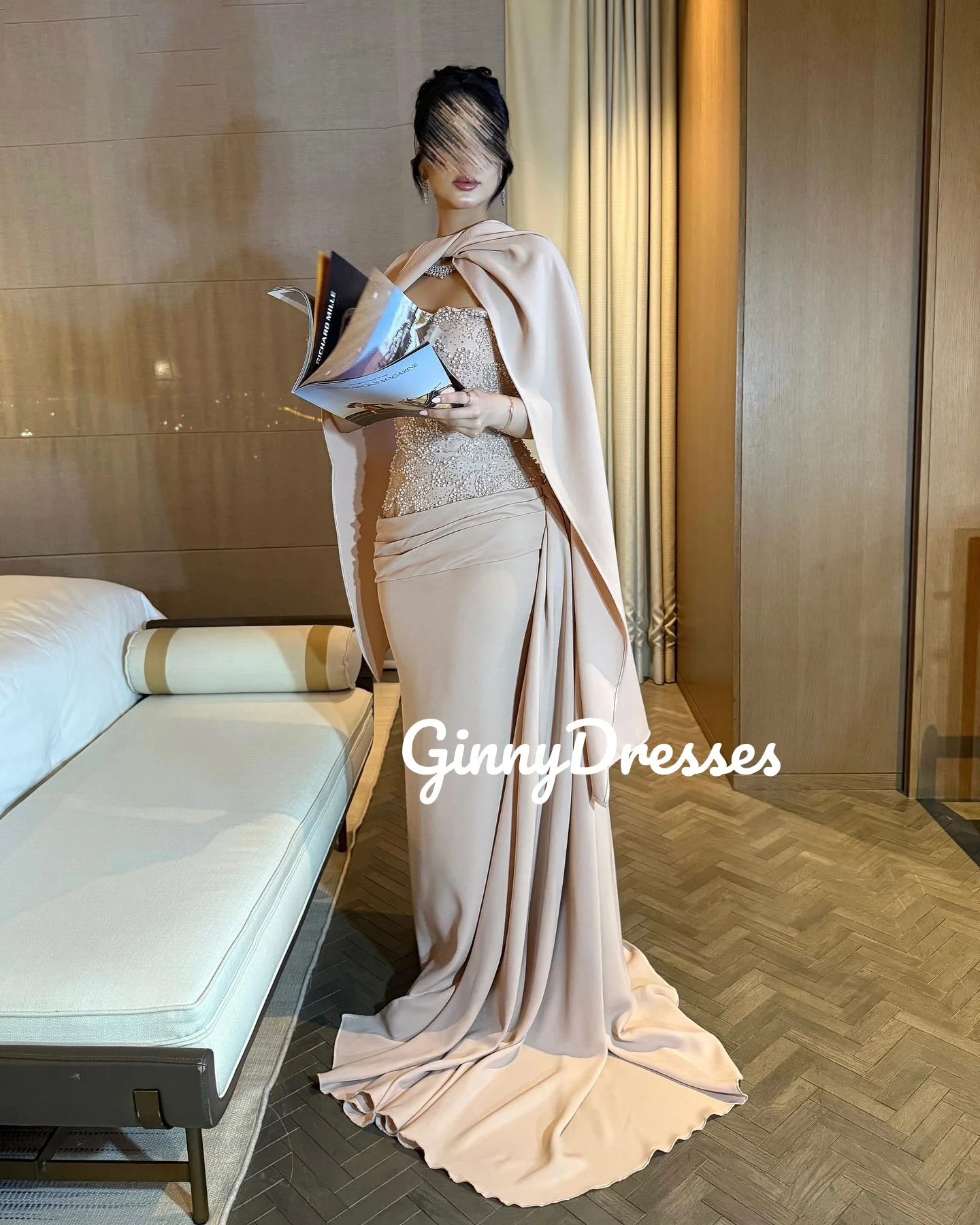 

Customize Dresses For Prom A-Line Strapless Floor-Length Beaded Evening Dress Cap Straps Zipper Up Formal Occasion Dresses