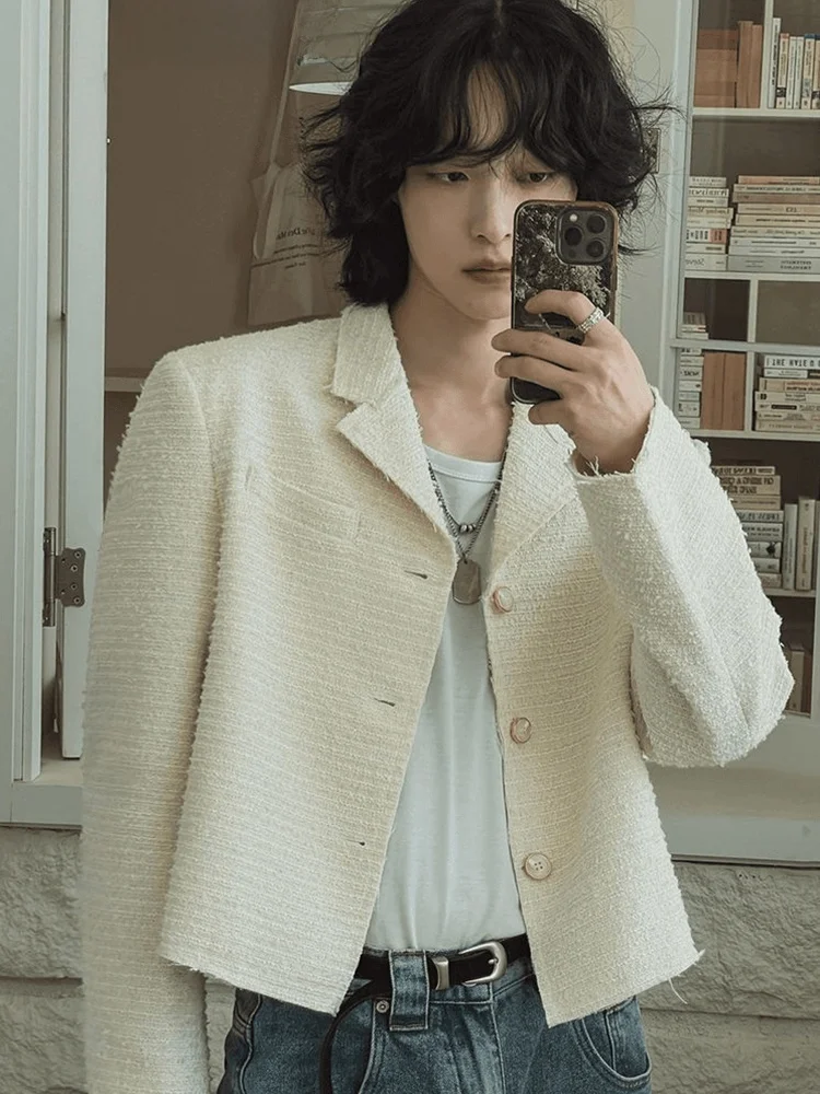 

oulder Pad ort Suit Jaet Men Women Autumn CleanFit Korean Sle High End Feeling West Coat Casual Long Sve irt