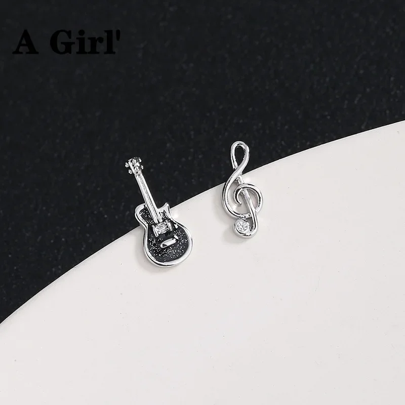 Elviragirl Asymmetric Treble Clef Guitar Stud Earrings Musical Note Earrings For Women Girls Music Lovers Gift