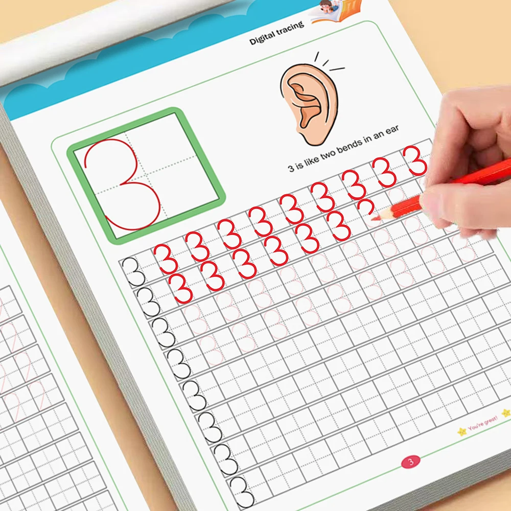 32 Pages Kids 0-50 Number Writing Workbook, Grid Line Number Tracing & Counting Activity, Kindergarten Early Learning Book