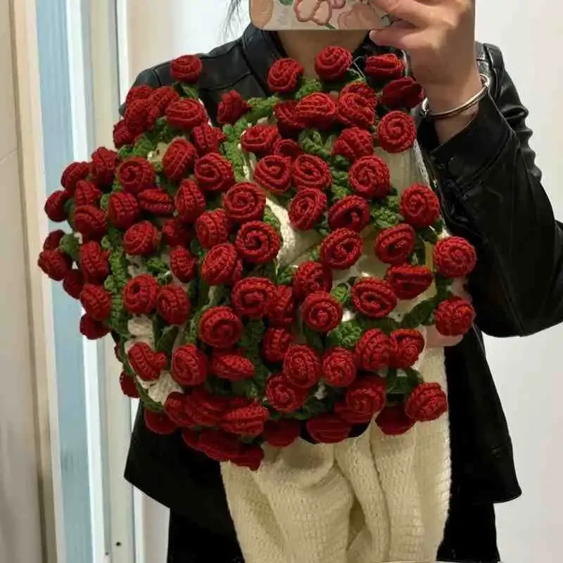 （Material Package）Rose Bouquet Blanket Handmade Pack Crocheted BlanketBouquet Blanket Crocheted Blanket Creative Gift Handmade