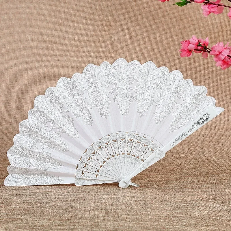 

Black Vintage Folding Hand Held Fan Lace Wedding Hand Dance Fan Party Silk Fans Luxury Fashion Spanish Style Stamping Design