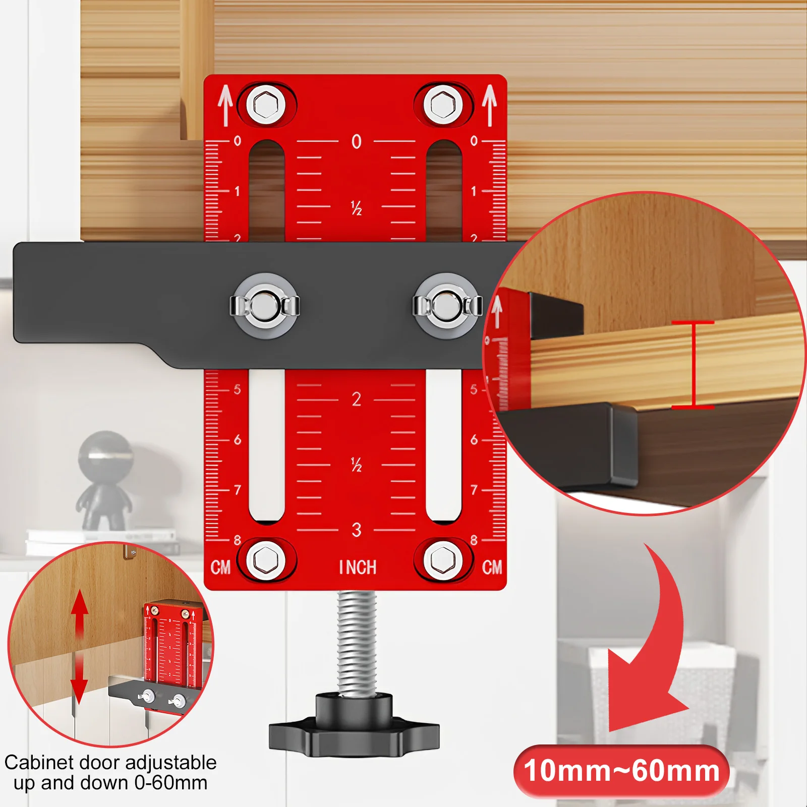 Cabinet Door Mounting Jig 10-60 mm Adjustable Cabinet Door Installation Locator Aluminum Alloy Woodworking Cabinet Frame Install