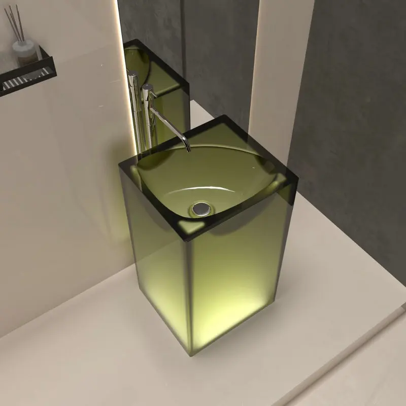 

Simple design transparent resin pillar basin, floor standing integrated artistic washbasin for family hotel bathroom BB746ES