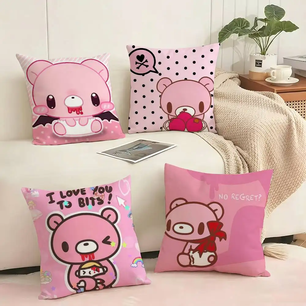 

Kawaii Pink Pity Bear Square Double-Sided printed Pillow Case Bedroom Bedside Pillow Sofa Cushion Cover Gift
