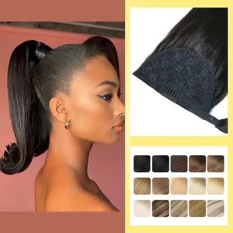 Yelo Ponytail Human Hair 14-18" Highlight Ponytail Extensions 100% Real Human Ponytail Hair Extensions 60g/Set For Women