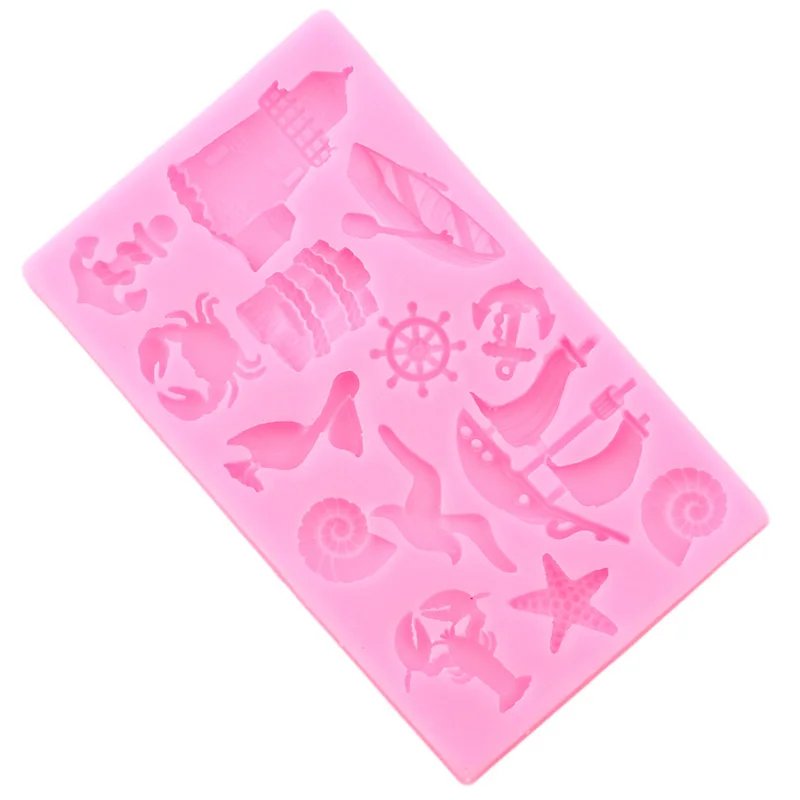 Sailboat Anchor Bird Silicone Mold Sea Animals Cupcake Topper Baby Party Fondant Cake Decorating Tools Chocolate Gumpaste Moulds