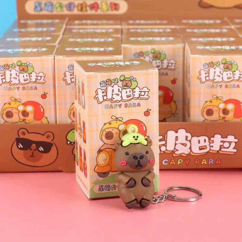 In Stock 24pcs Capybara Blind Box Keychain Cute Snot Bear Figure Mystery Box Doll Pendant Wholesale Bag Backpack Decorations