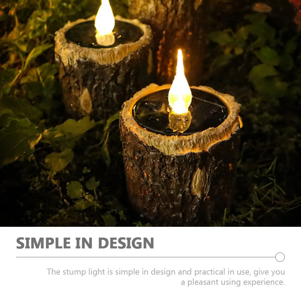 

Solar Garden Light Wood Grain Lamp Decorative Lights Powered Stump Lanterns for outside