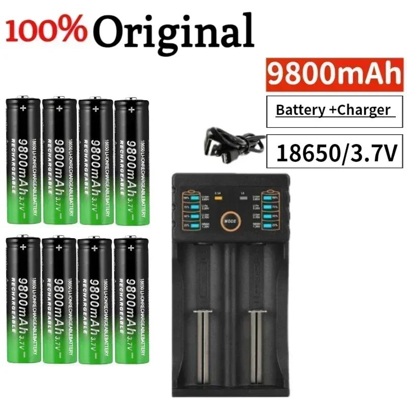 

Original 18650 batterie 3,7V 9800mAh wiederaufladbare liion batterie für Led taschenlampe batery litio batterie + USB Ladegerät