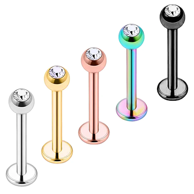 5 color Titanium plated 16g stainless steel lip bar labret body piercing tragus bar cartilage earrings stud wholesales lot cheap