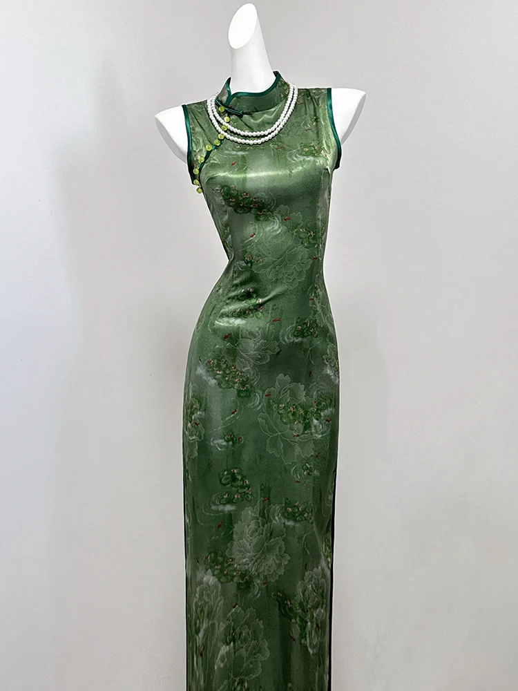 

Винтажное тонкое летнее платье с низким воротником в китайском стиле, красивое, в стиле Республики Китай, новинка 2025 года, высококачественная мода