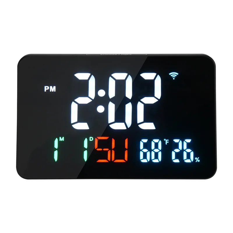 ABWR-Digital Clock Wifi Clock Extra Large Letters, Temperature And Humidity, Calendar, Week, 4-Level Brightness