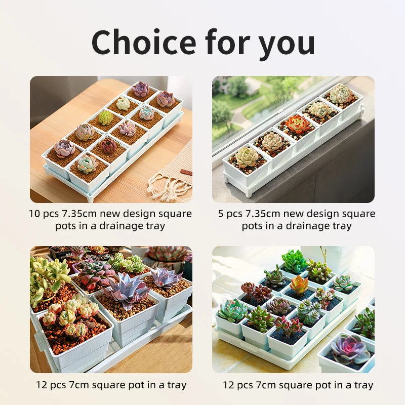 Meshpot Square Succulents Planter Pots With Tray Set,Nursery Pot Cactus Plant Pot Garden Plastic Pot Multi Size