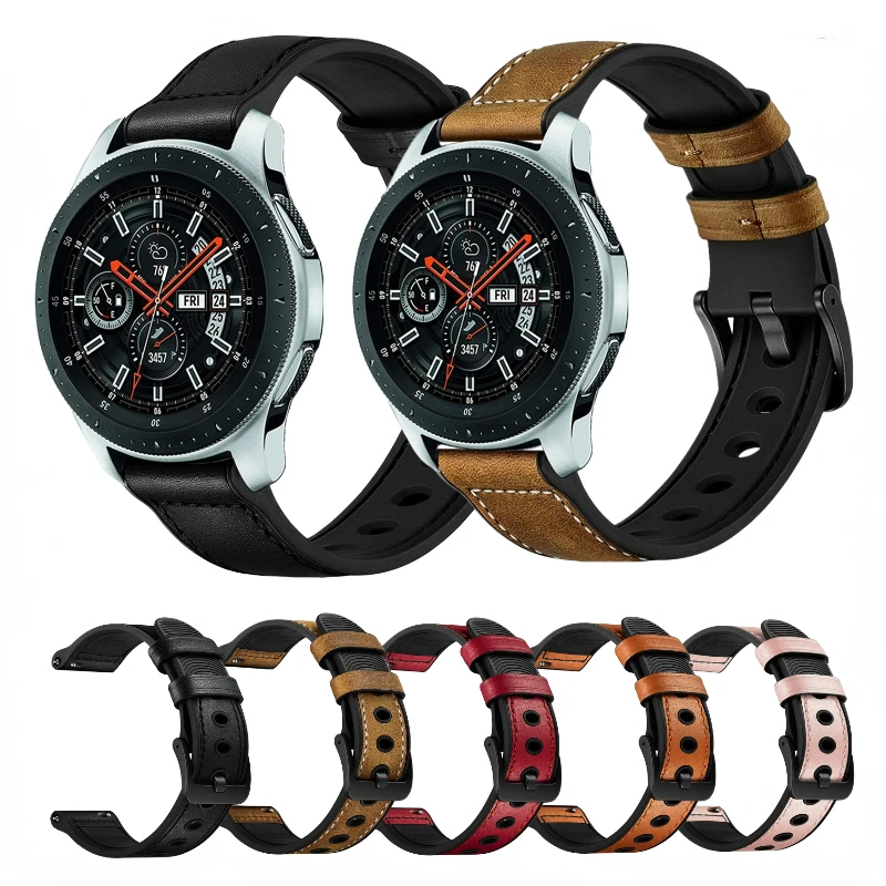 Correa de cuero + silicona para Huawei Watch 3/Samsung Galaxy Watch 3/Active 2, pulsera de repuesto para hombre/mujer, Amazfit GTR