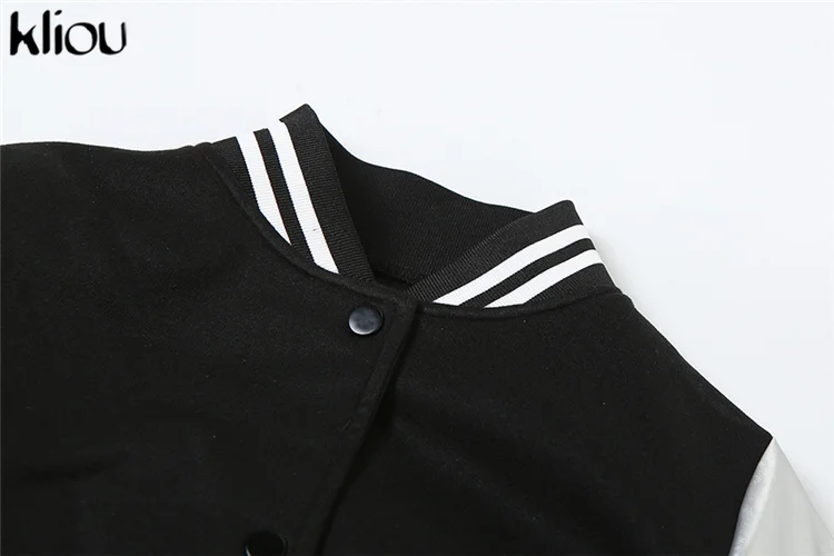 Kliou Letter Shape Patchwork Coats Women Casual Classic Panelled Long Sleeve Single Breasted Croped Jacket Female Street Outwear
