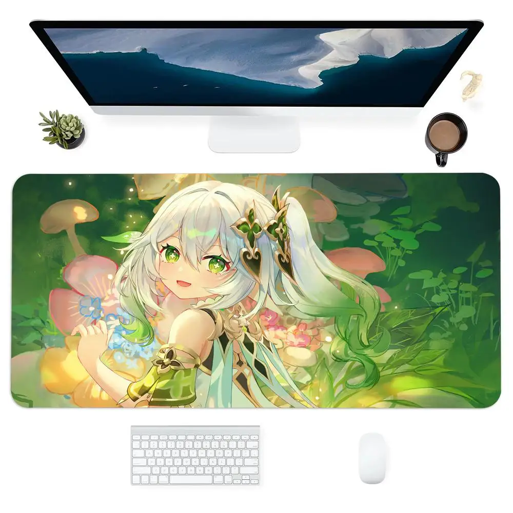 Alfombrilla de ratón verde Genshin, alfombrillas de ratón antideslizantes grandes para juegos, accesorio de escritorio, alfombrilla de ratón estética XXL, alfombrilla para tableta y portátil, Mini tapete para juegos de PC