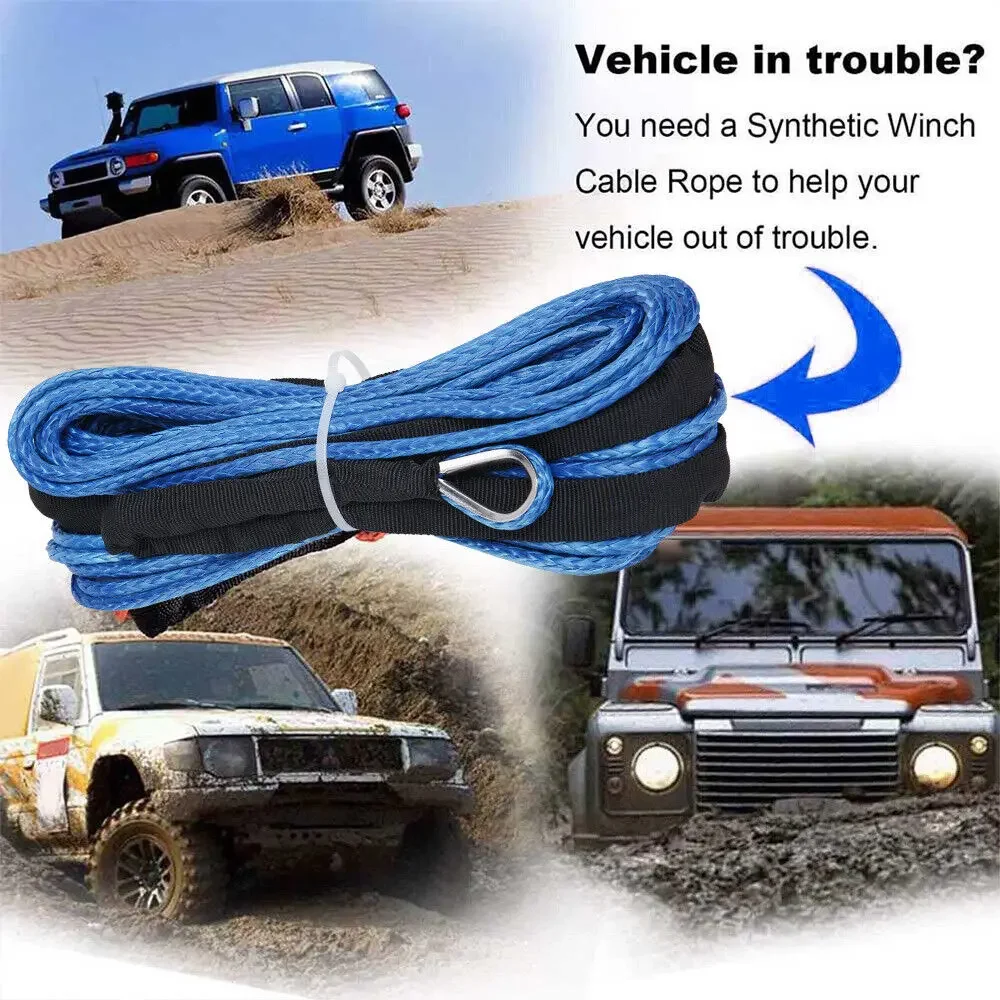 Winch Rope 6MM X 15M Synthetic Cord Hook Winch Cable Line Car Tow Recovery Cable 4WD SUV ATV Boat