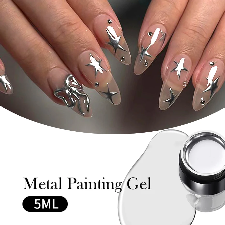 Gel Metálico de Pintura, Efecto Espejo en Oro, Plata y Rosa, Súper Brillante para Líneas y Arte Francés 2
