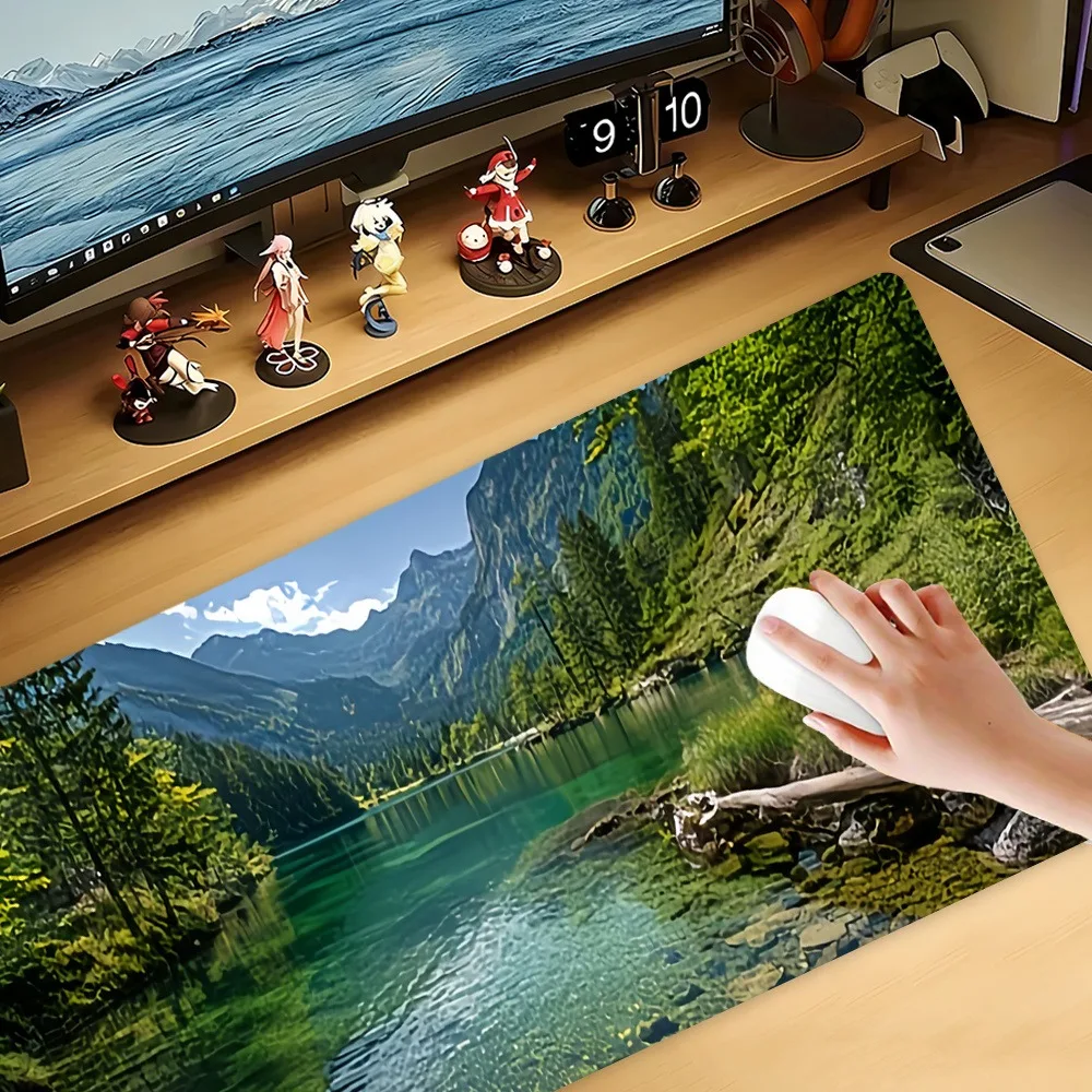 Fresh and soothing natural landscapes featuring mountains,waters,forests and springs alfombrilla para escritorio manguitos gamer