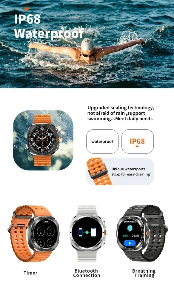 NEW Watch 7 Ultra 47mm Smart Watch IP68 Waterproof Bluetooth Call Compass 1.43" AMOLED Screen SpO2 GPS Smartwatch for Men Women